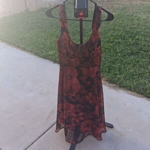 Floral Sleeveless A-Line Dress in Burgundy and Black Plus Purse And Wallet